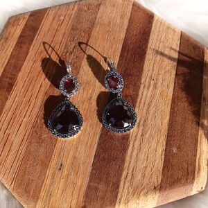 ↠ Vintage Avon Muscadine & Blue Silver Double Pendant Dangle Drop Earrings